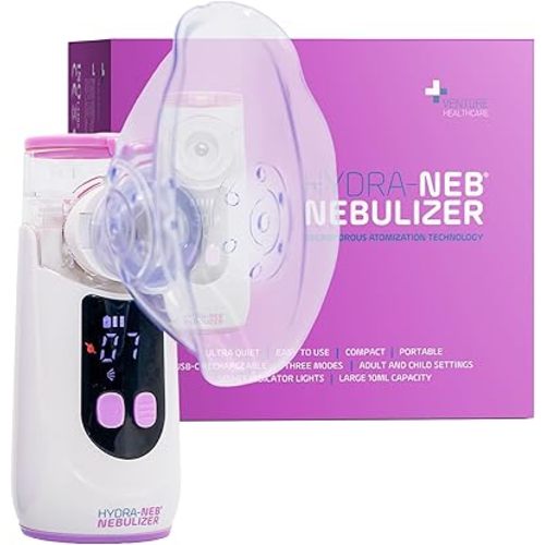 Portable Mesh Nebulizer for Adults, Babies, Infants & Kids, with LED Screen, Quiet, Self-Cleaning & Re-Chargeable, Compatible with Saline Solution, Moisturizes Airways