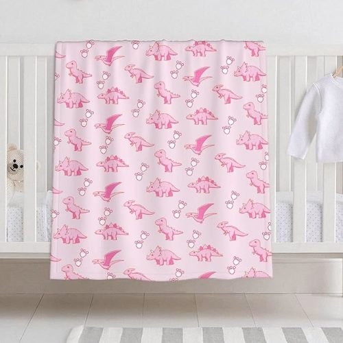 Baby Blanket for Girls Boys Pink Dinosaur Baby Blanket with Swaddle Blanket for Toddlers Infants Kids Shower Newborns Nursery Stroller Crib Decor Throw Birthday Gift