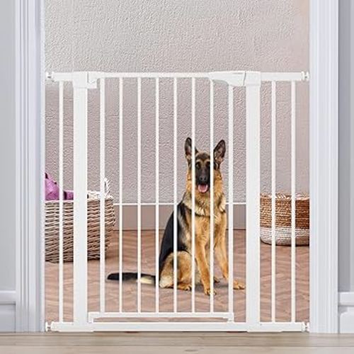 Mumeasy 36" High Extra Tall Dog Gate, 29.6"-40.5" Wide Pressure Mounted Tall Baby Gate for Dog, Auto Close Pet Gate with Door for Stairs,Doorways,House,White