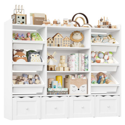 Latitude Run® 🧸 55"W x 48"H Multi-Functional Kids Organizer: 4-Drawer Toy Storage & Bookshelf with 6 Removable Bins & Reviews | Wayfair