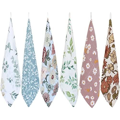 LifeTree Baby Muslin Washcloths, Soft 6 Pack Baby Wash Cloths Unisex for Boys Girls, Bamboo Cotton Bath Face Towels, Bibs for Newborn with Sensitive Skin, Perfect for Baby Registry 10.2x10.2 inches