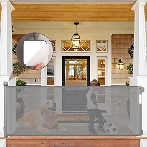 80 Inch No Drill Retractable Pet Gates for Doorways No Drilling Retractable Gate for Stairs No Drilling Retractable Dog Gates for The House Indoor Mesh Pet Gate Outdoor Retractable Baby Gates for Dogs