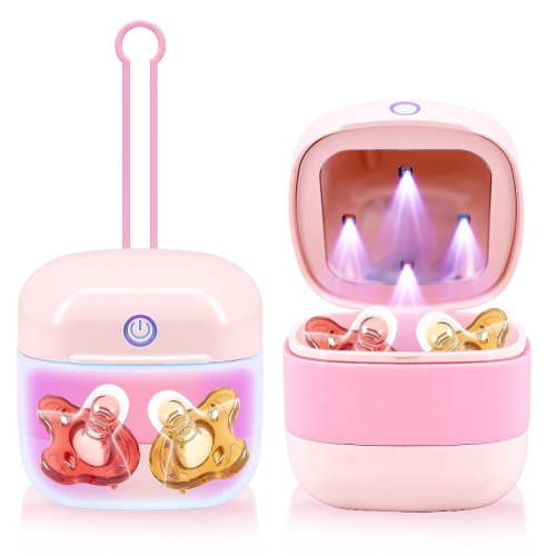 Snappy Smart Portable Pacifier UV Sterilizer | Baby Bottle Nipple & Pacifier Cleaner Travel UV Light Sanitizer for Pacifiers, Nipples, Earbuds, Jewelry, Dental Guards, Toothbrush Heads & More-Pink