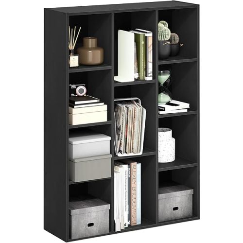 Furinno LUDER Book Shelf, 11-Cube Bookshelf, Reversible Bookcase, 9.4 x 29.1 x 41.7, Easy Assembly, for Living Room, Bedroom, Home Office, Blackwood