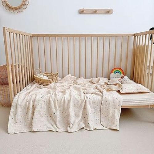 BuLuTu Muslin Blankets for Toddler Baby Boys Girls 100% Cotton Toddler Quilt Baby Blanket Reversible Nursery Crib Blanket Soft Breathable Toddler Bed Blanket, Skittles Pattern, 47"x51"