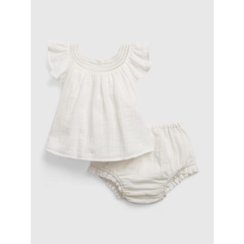 Baby Crinkle Gauze Crochet Outfit Set in new off white, size: 3-6 M