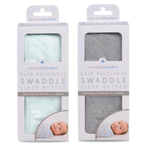 Miracle Blanket Swaddle Wrap - Newborn Essential Baby Blanket - Soft Sleep Sack Ideal for Newborns and Infants (Mint and Solid Heather Gray)