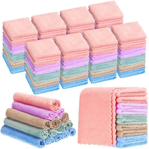 100 Pack Baby Washcloths Bulk 10 x 10 Inch Microfiber Coral Fleece Baby Face Towels Absorbent and Soft Wash Cloths for Newborns Infants and Toddlers(Colorful)