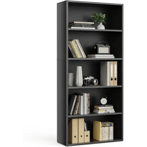 Sweetcrispy Industrial 5 Shelf Bookcase - Large 53 Inch Tall Floor Standing Open Bookshelf with Anti-Tipping Device for Home Office, Living Room, and Bedroom Storage, Black