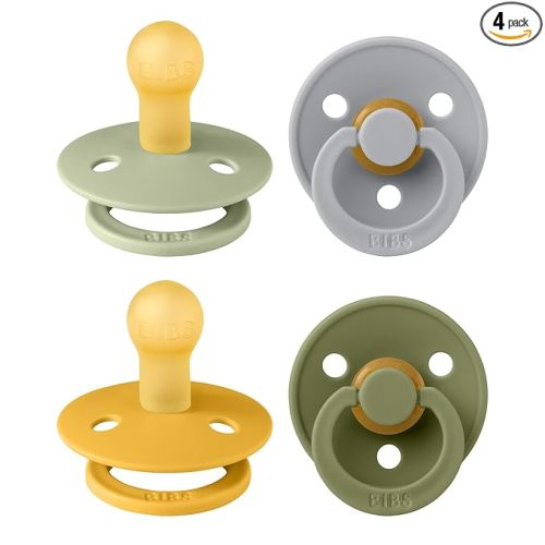 BIBS Pacifiers - Color 4 Pack | Round Nipple Baby Pacifier | BPA Free Natural Rubber Latex Soother | Made in Europe | Size 0-6 Months | Garden Colors