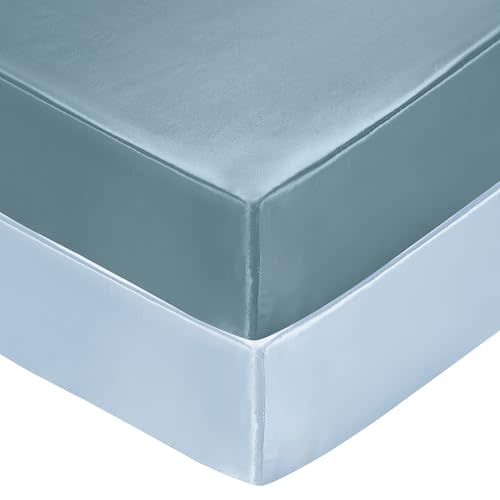 SiinvdaBZX 2 Pcs Satin Crib Sheets for Baby, Fog Blue & Light Blue | 52 x 28 Inch Silk-Like Soft Fitted Crib Sheets Baby Mattress Sheets for Standard Crib, Toddler Mattress, with 8 Inch Pocket