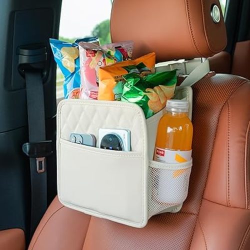 Car Seat Back Hanging Bag Car Document Holder Multi-Pocket Bottle Bag Storage Box Organizer Travel Tidy Pouch Pocket Kids Beige