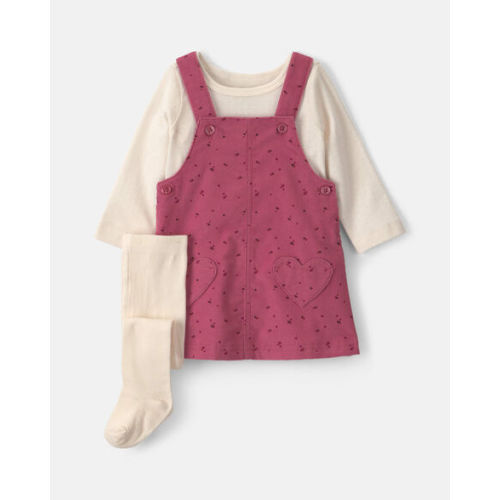 Baby Girl 3-Piece Heart Corduroy Long-Sleeve Dress Set - Pink/Cream | Carter's