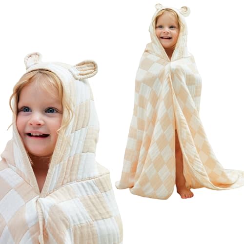 HardNok Ultra-Soft Muslin Toddler Hooded Towel - 55x 28 Inches, Ideal for Bath & Beach, Suitable for Both Boys & Girls from Newborns to Toddlers
