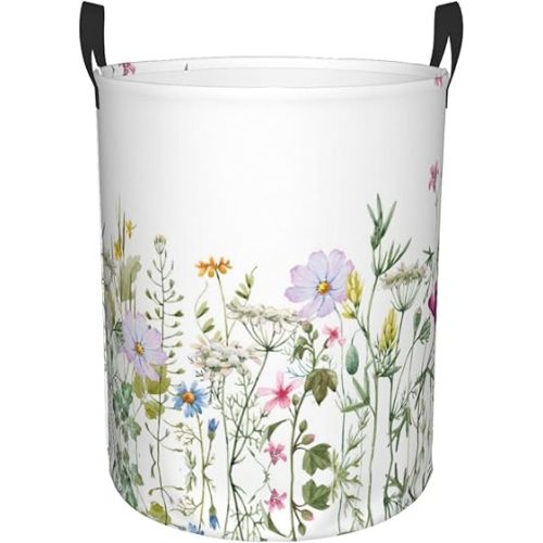 Wildflowers Laundry Basket Organizer Collapsible Laundry Hamper Nursery Storage Basket Bin with Handles for Clothes Toy Bathroom Room
