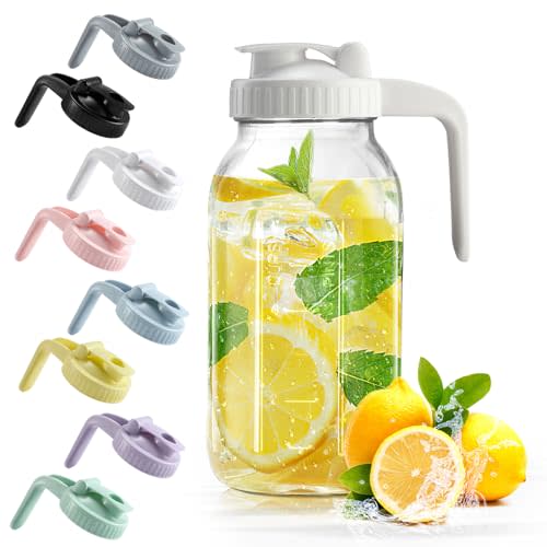 Mason Jar with Pour Spout Lid V-shaped, 2 Quart Iced Tea Pitcher Double Leak Proof, 64 oz Drink Pitcher for Breastmilk, Sun Tea, Juice, Coffee Creamer
