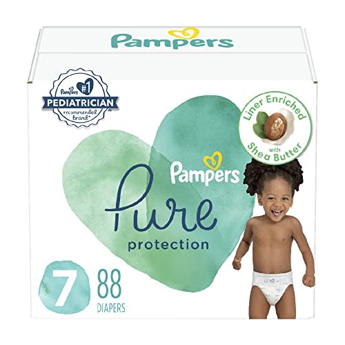 Pampers Baby Diapers - Pure Protection - Size 7, 88 Count, for up to 100% Leakproof, Premium Plant-based Skin Protection