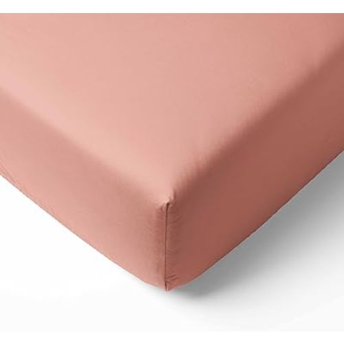100% Cotton Crib Fitted Sheet - Olivia Tribal Solid Coral - Silky Soft Breathable 100% Cotton Percale Baby Sheets - Fits Standard 28 x 52 Crib & Toddler Mattresses