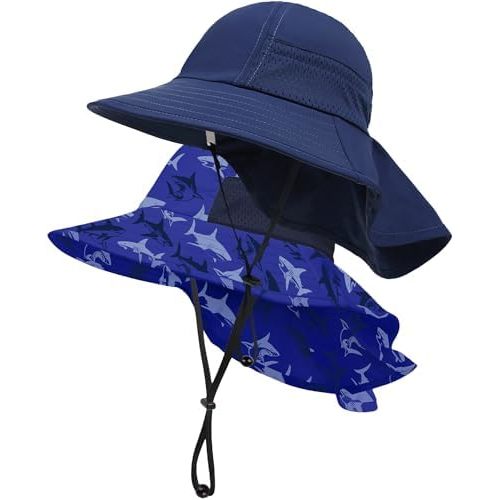 Toddler Baby Sun Hat Kids Summer UPF 50+ for Boys Girls Adjustable Beach Hats with Bucket Wide Brim Age 1-7 Years