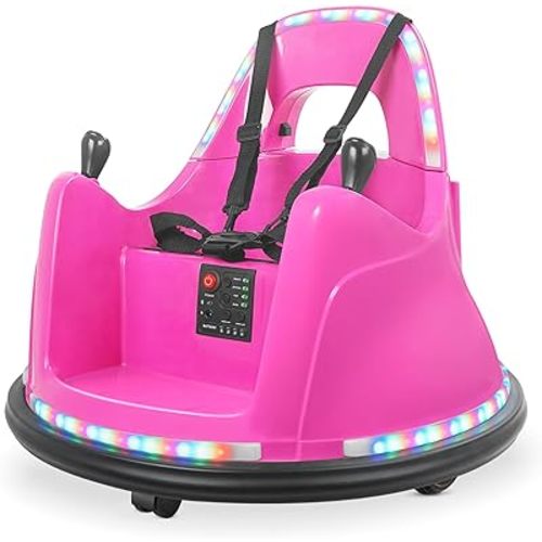 Kidzone Smart Bumper Car for Toddler & Kids 1.5-6 Years Old, 12V 2-Speeds Electric Ride On Bumping Toy Gifts W/Remote Control, APP Control, LED Lights, Bluetooth, 360°Spin and DIY Sticker, Pink