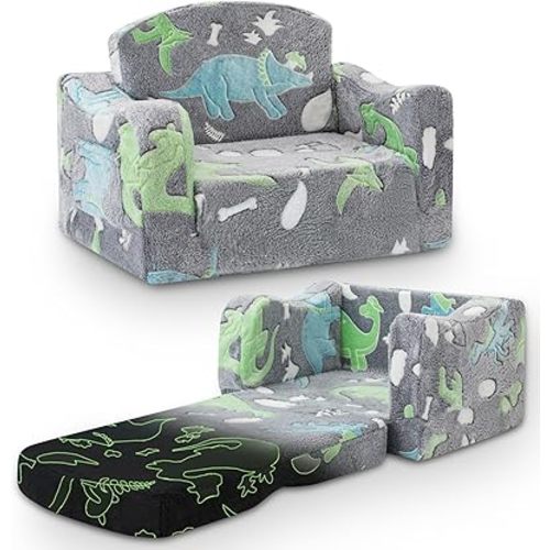 Thick Comfy Toddler Chair and Couch for Kids,2-in-1 Soft Plush Fold Out Sofa for Children,Convertible Couch to Lounger for Toddler