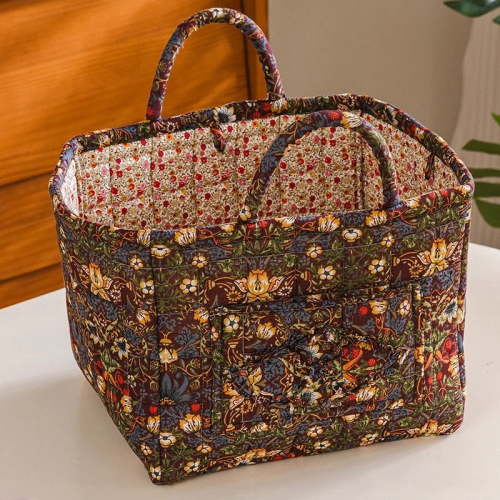 Car Storage Basket Organizer, Large Capacity Foldable Auto Bin with Handles, Boho-Chic Quilted Floral Storage Basket,Quilted Fabric Trunk & Back Seat Organizer for Groceries