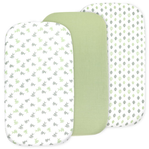 Bublo Baby Baby Muslin Bassinet Sheet Set, 3 Pack Organic Cotton Universal Fitted Bedding Cover for Oval, Hourglass & Rectangle Bassinet Mattress, Fitted Sheets Size 32 x 16 x 4 Inches | Wayfair