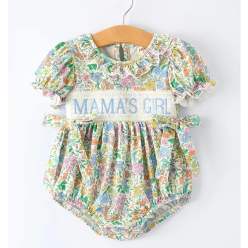 "MAMA'S GIRL" Embroidered Smocked Girls' Romper – Rylee Faith Designs