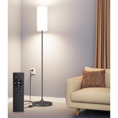 luckystyle Dimmable Floor Standing Tall Lamp, 12W Led Bulb with Lampshade, Foot Switch, Remote Custom Color Temperature Pole for Bedroom, Office, Kids & Living Room, Black