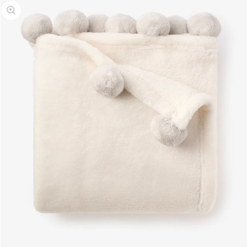 Pale Gray Pom Trim Fleece Baby Stroller Blanket