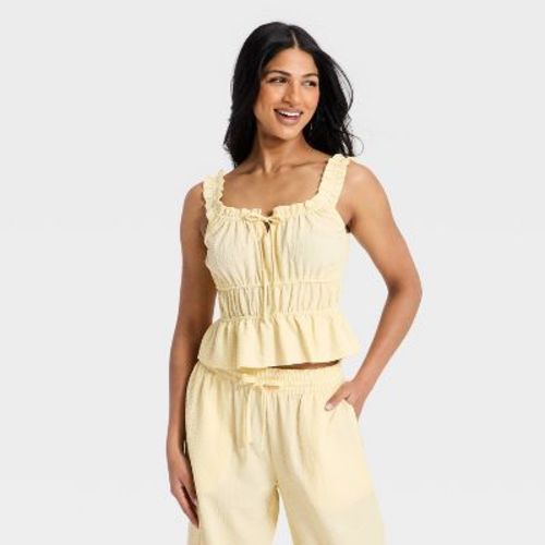 Women's Ruffle Seersucker Tie-Front Tank Top - Auden™ Yellow M