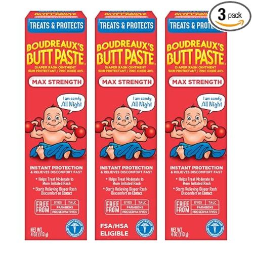 Boudreaux’s Butt Paste Maximum Strength Diaper Rash Cream, 4 Oz, Pack of 3