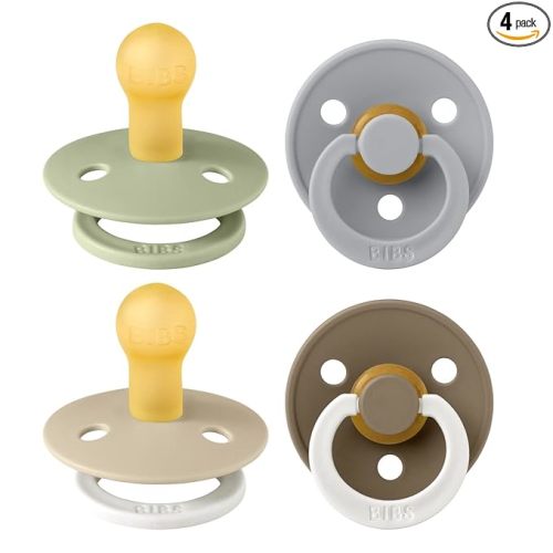 BIBS Color Pacifiers 4-Pack | BPA Free Soother Pacifier | Round Nipple | Natural Rubber Latex | Made in Europe | Size 0-6 Months | Vanilla Glow Mix