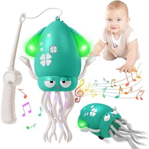 Plnmlls Dancing Squid Toy,Musical Tummy Time Crawling Toy with LED Lights