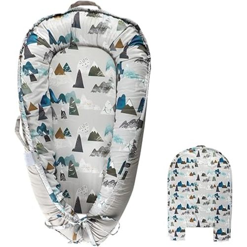 Baby Lounger Replacement Cover, Newborn Lounger cover for 0-12 Months, Breathable & Portable Infant Lounger Case, Soft Baby Floor Seat Cover for Travel, Machine Washable (Cover Only), Mountain