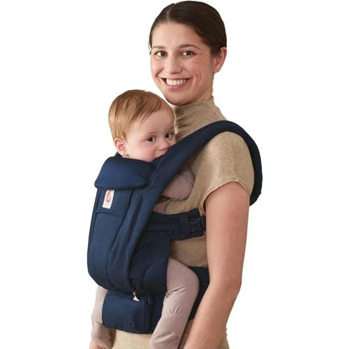 Ergobaby Omni Deluxe Baby Carrier for Newborn to Toddlers 0-48 Months (7-45 lbs) - 4-Position 100% Premium Cotton Baby Carrier with Ergonomic Support, Storage Pockets, and Sun Hood - Midnight Blue