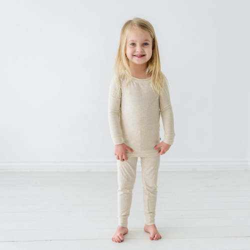 Heather Oatmeal Ribbed Two-Piece Pajama Set - Little Sleepies