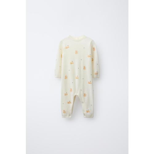 TEDDY BEAR PRINT 100% MERINO WOOL LONG JUMPSUIT - Mid-ecru | ZARA United States