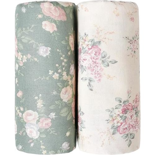 OWLOWLA Muslin Swaddle Blankets for Baby Boys Girls,2 Pack Baby Swaddle Blanket 45x45 Inches,Muslin Cotton Receiving Blanket Wrap for Unisex Newborn(Cream&Olive Floral)