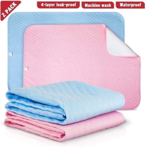 Reusable Pee Pads for Incontinence, Bed Waterproof Mattress Protector Underpad, Washable, Large 35x27”, for Baby, Infant, Toddlers, Adults, Elderly Puppy Training, Dogs, Pet (2 Pack)