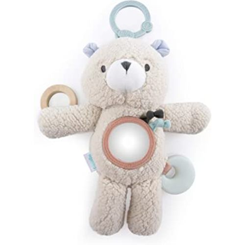 Ingenuity Premium Soft Plush Travel Activity Toy with Wooden Teethers - Nate The Teddy Bear, Ages Newborn and up