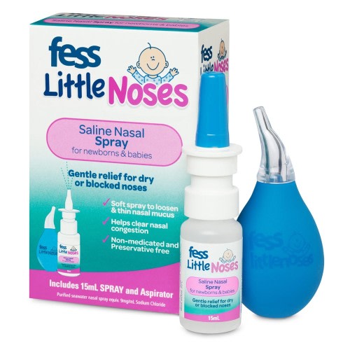 FESS LITTLE NOSES Saline Nasal Spray + Aspirator 15 mL - Adore Pharmacy