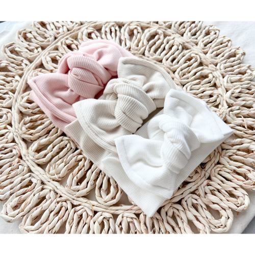 Baby Girl Headwraps - Organic Ribbed Cotton - Baby Bows - Oversized Bows - Knotted Bows - Newborn Baby Girl Gift - White Beige Neutrals