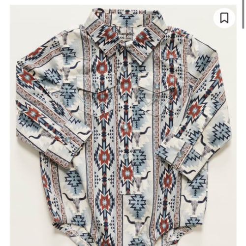Wrangler Infant Boys' Southwestern Steerhead Print Long Sleeve Snap Western Onesie