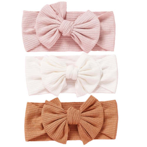 3 Pc: Solid Color Baby Girls Headband with Bow Hair Accessories