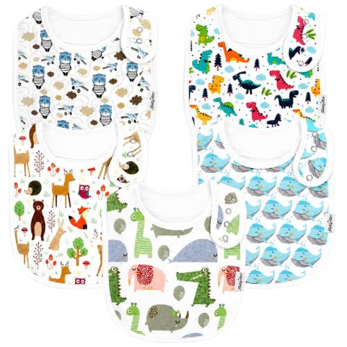 5-Pack Baby Drool Bibs | Organic Cotton, Soft, Adjustable, Absorbent, Unisex Teething Bandana Bibs for Babies