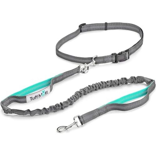 Tuff Mutt Hands-Free Waist Leash for Dog Walking, Running and Hiking, Adjustable Belt with Double Handle, Reflective Bungee Design for Large & Medium Dogs