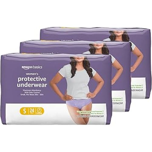 Amazon Basics Incontinence Underwear for Women, Protective, Disposable, Postpartum, Maximum Absorbency, Small, Lavender, 72 Count (3 Packs of 24)