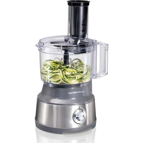 Hamilton Beach Food Processor & Vegetable Chopper for Slicing, Shredding, Mincing, and Puree, 10 Cups + Veggie Spiralizer makes Zoodles and Ribbons, Grey and Stainless Steel (70735)