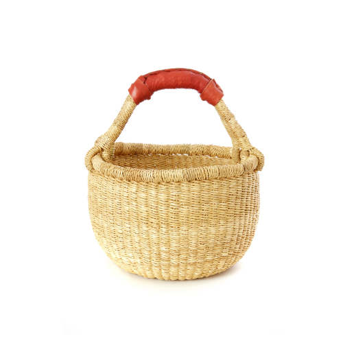 Natural Baby Bolga Basket with Leather Handle
